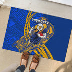 Personalized West Coast Eagles Rubber Doormat Polynesian Tribal Eagle Mascot With Hibiscus Floral Art