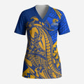 Personalized West Coast Eagles Scrub Top Polynesian Tribal Eagle Mascot With Hibiscus Floral Art