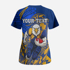 Personalized West Coast Eagles Scrub Top Polynesian Tribal Eagle Mascot With Hibiscus Floral Art
