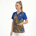 Personalized West Coast Eagles Scrub Top Polynesian Tribal Eagle Mascot With Hibiscus Floral Art