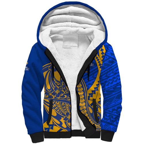 Personalized West Coast Eagles Sherpa Hoodie Polynesian Tribal Eagle Mascot With Hibiscus Floral Art