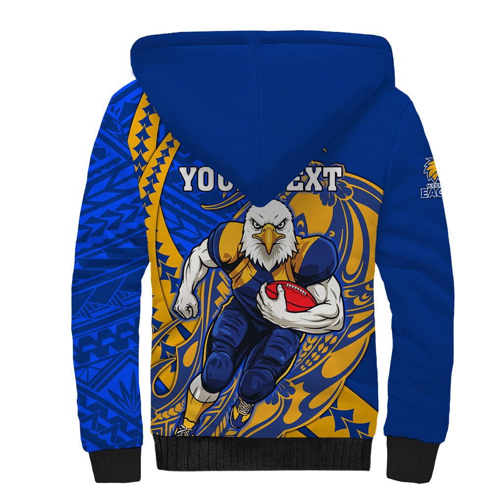 Personalized West Coast Eagles Sherpa Hoodie Polynesian Tribal Eagle Mascot With Hibiscus Floral Art