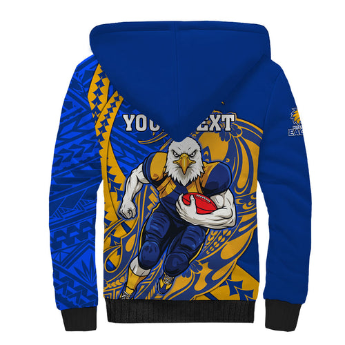 Personalized West Coast Eagles Sherpa Hoodie Polynesian Tribal Eagle Mascot With Hibiscus Floral Art
