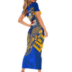 Personalized West Coast Eagles Short Sleeve Bodycon Dress Polynesian Tribal Eagle Mascot With Hibiscus Floral Art