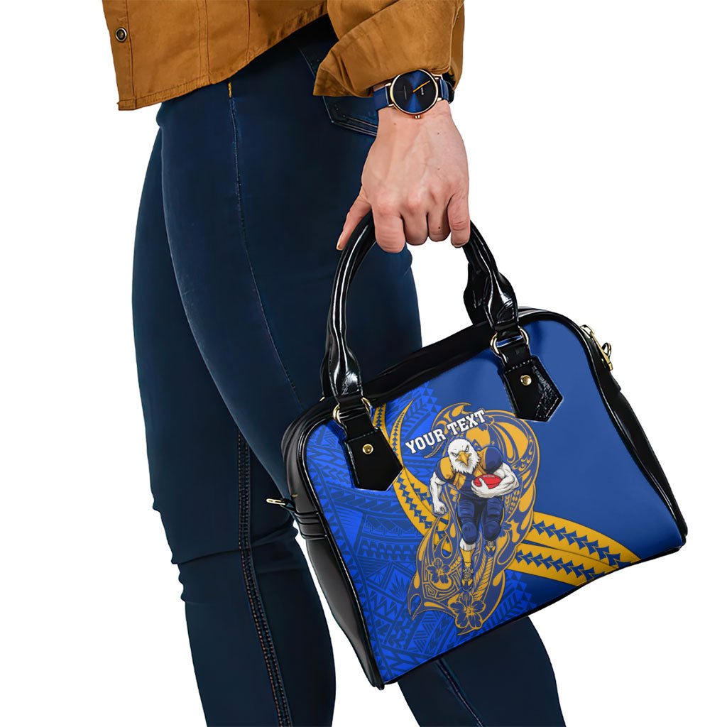 Personalized West Coast Eagles Shoulder Handbag Polynesian Tribal Eagle Mascot With Hibiscus Floral Art