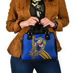 Personalized West Coast Eagles Shoulder Handbag Polynesian Tribal Eagle Mascot With Hibiscus Floral Art