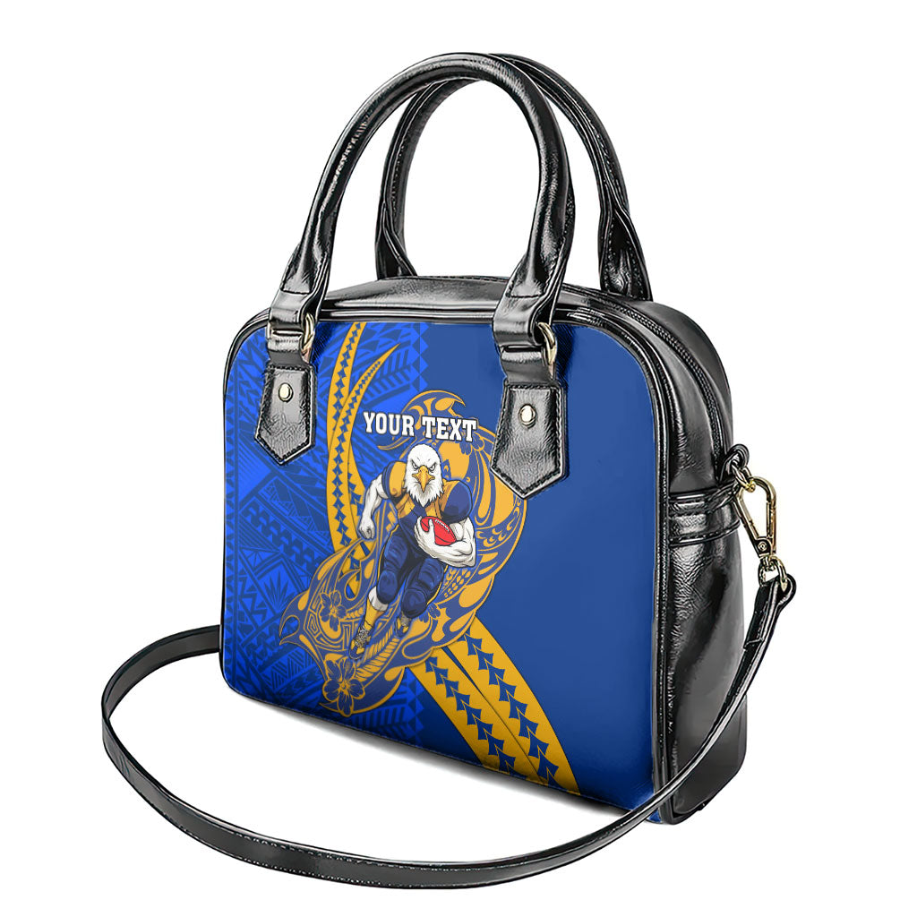 Personalized West Coast Eagles Shoulder Handbag Polynesian Tribal Eagle Mascot With Hibiscus Floral Art