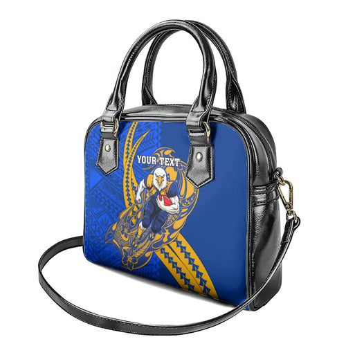 Personalized West Coast Eagles Shoulder Handbag Polynesian Tribal Eagle Mascot With Hibiscus Floral Art