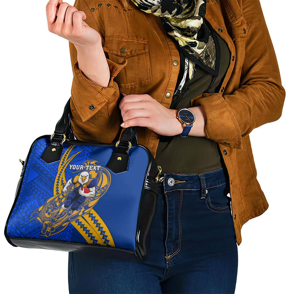 Personalized West Coast Eagles Shoulder Handbag Polynesian Tribal Eagle Mascot With Hibiscus Floral Art