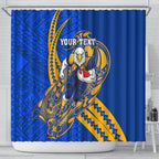 Personalized West Coast Eagles Shower Curtain Polynesian Tribal Eagle Mascot With Hibiscus Floral Art