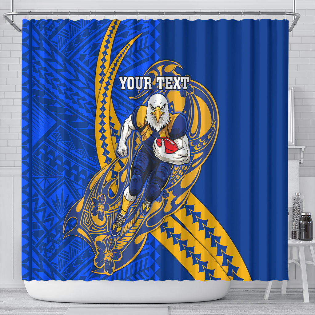 Personalized West Coast Eagles Shower Curtain Polynesian Tribal Eagle Mascot With Hibiscus Floral Art