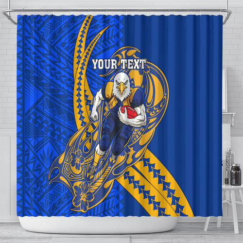 Personalized West Coast Eagles Shower Curtain Polynesian Tribal Eagle Mascot With Hibiscus Floral Art