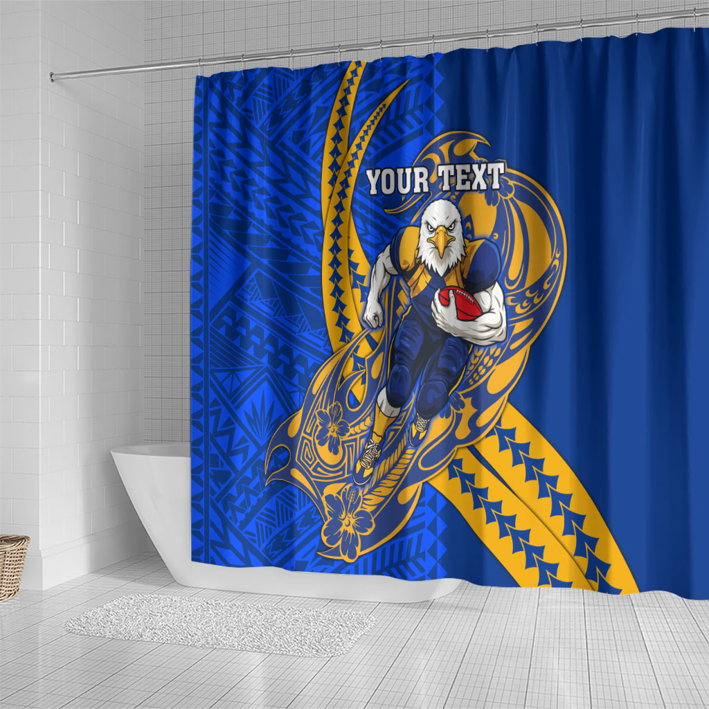 Personalized West Coast Eagles Shower Curtain Polynesian Tribal Eagle Mascot With Hibiscus Floral Art