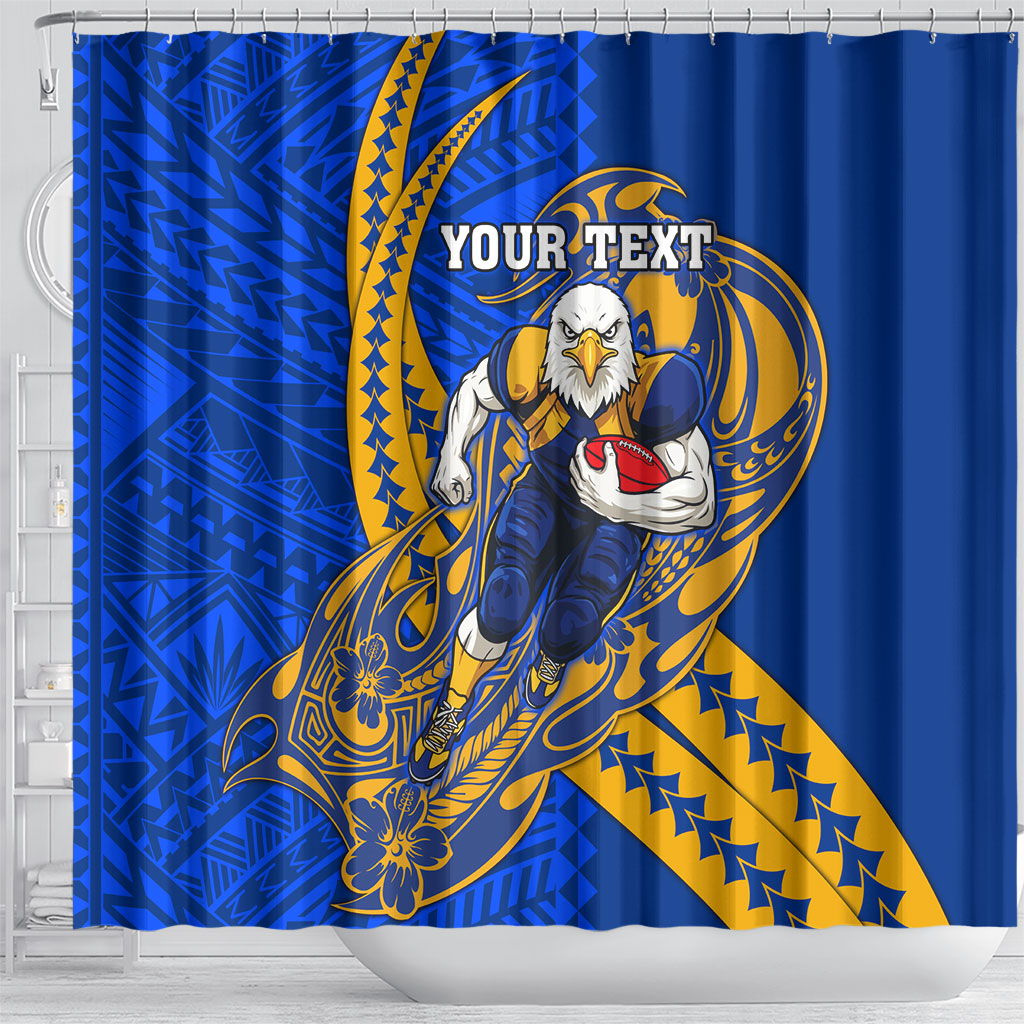 Personalized West Coast Eagles Shower Curtain Polynesian Tribal Eagle Mascot With Hibiscus Floral Art