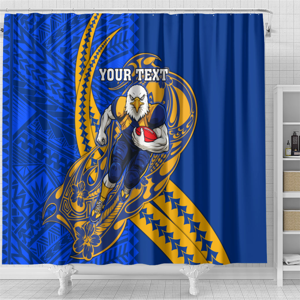 Personalized West Coast Eagles Shower Curtain Polynesian Tribal Eagle Mascot With Hibiscus Floral Art