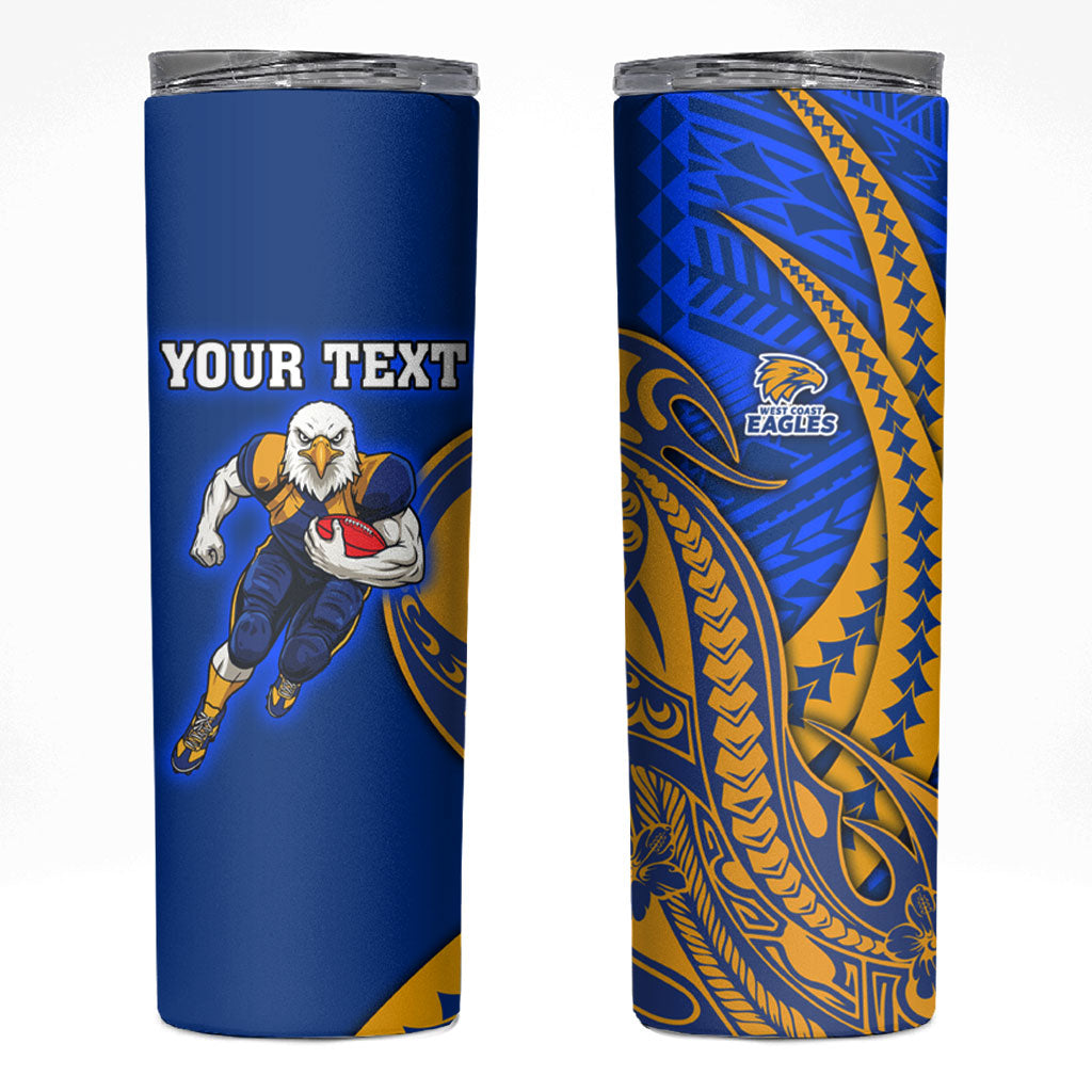 Personalized West Coast Eagles Skinny Tumbler Polynesian Tribal Eagle Mascot With Hibiscus Floral Art