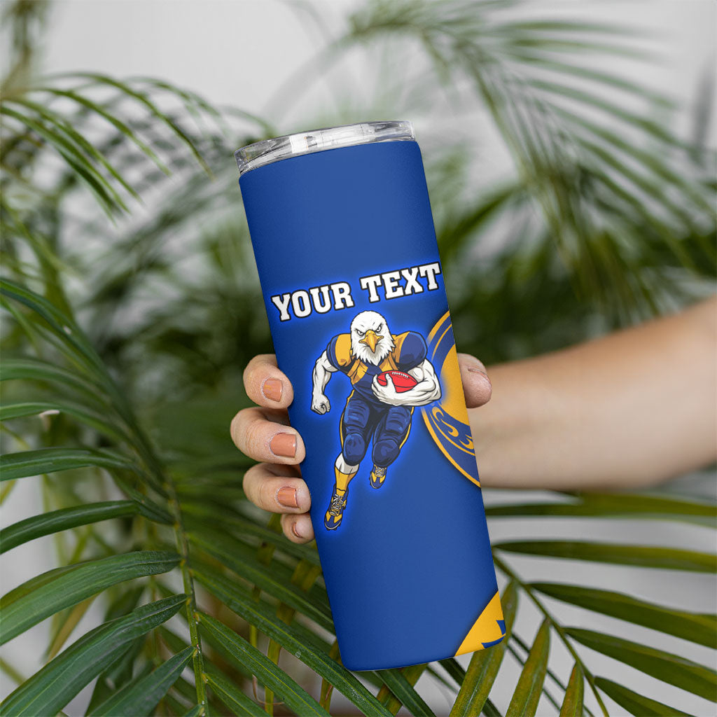 Personalized West Coast Eagles Skinny Tumbler Polynesian Tribal Eagle Mascot With Hibiscus Floral Art
