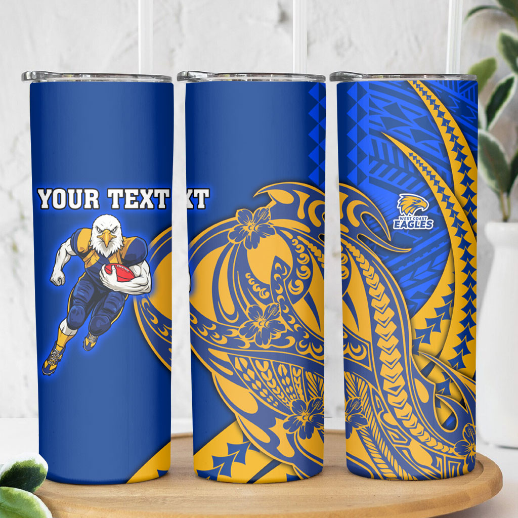 Personalized West Coast Eagles Skinny Tumbler Polynesian Tribal Eagle Mascot With Hibiscus Floral Art