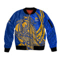 Personalized West Coast Eagles Sleeve Zip Bomber Jacket Polynesian Tribal Eagle Mascot With Hibiscus Floral Art