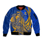 Personalized West Coast Eagles Sleeve Zip Bomber Jacket Polynesian Tribal Eagle Mascot With Hibiscus Floral Art