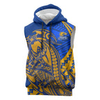 Personalized West Coast Eagles Sleeveless Hoodie Polynesian Tribal Eagle Mascot With Hibiscus Floral Art