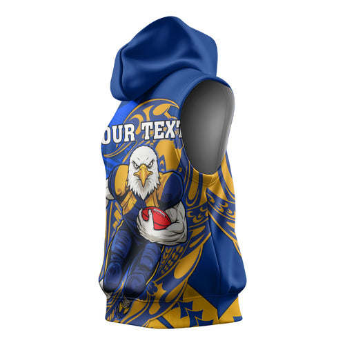 Personalized West Coast Eagles Sleeveless Hoodie Polynesian Tribal Eagle Mascot With Hibiscus Floral Art