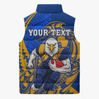 Personalized West Coast Eagles Sleeveless Puffer Jacket Polynesian Tribal Eagle Mascot With Hibiscus Floral Art
