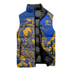 Personalized West Coast Eagles Sleeveless Puffer Jacket Polynesian Tribal Eagle Mascot With Hibiscus Floral Art