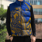 Personalized West Coast Eagles Sleeveless Puffer Jacket Polynesian Tribal Eagle Mascot With Hibiscus Floral Art