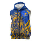 Personalized West Coast Eagles Sleeveless Zip Hoodie Polynesian Tribal Eagle Mascot With Hibiscus Floral Art