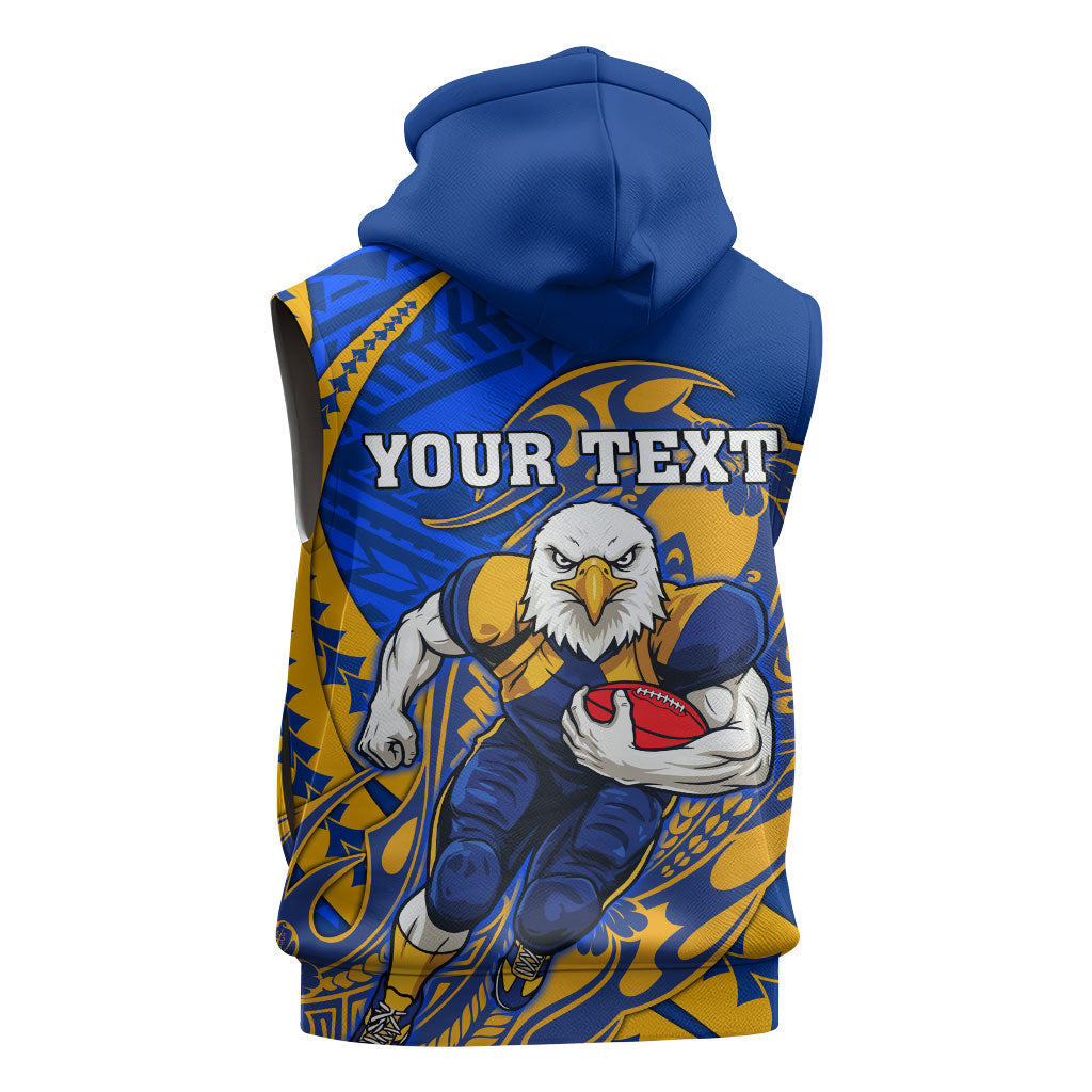 Personalized West Coast Eagles Sleeveless Zip Hoodie Polynesian Tribal Eagle Mascot With Hibiscus Floral Art