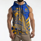 Personalized West Coast Eagles Sleeveless Zip Hoodie Polynesian Tribal Eagle Mascot With Hibiscus Floral Art