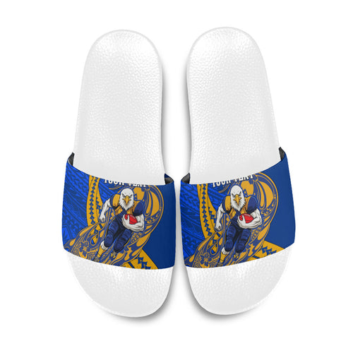 Personalized West Coast Eagles Slide Sandals Polynesian Tribal Eagle Mascot With Hibiscus Floral Art