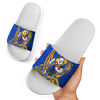 Personalized West Coast Eagles Slide Sandals Polynesian Tribal Eagle Mascot With Hibiscus Floral Art