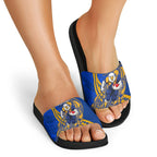 Personalized West Coast Eagles Slide Sandals Polynesian Tribal Eagle Mascot With Hibiscus Floral Art
