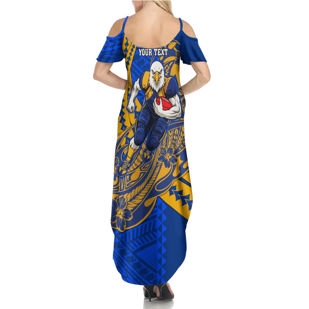 Personalized West Coast Eagles Summer Maxi Dress Polynesian Tribal Eagle Mascot With Hibiscus Floral Art
