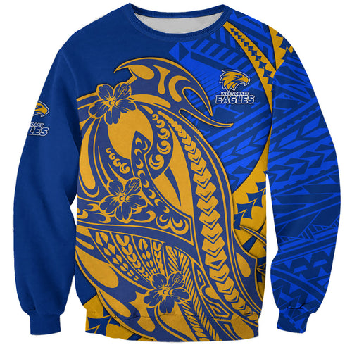 Personalized West Coast Eagles Sweatshirt Polynesian Tribal Eagle Mascot With Hibiscus Floral Art