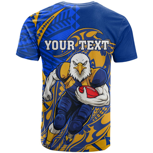 Personalized West Coast Eagles T Shirt Polynesian Tribal Eagle Mascot With Hibiscus Floral Art