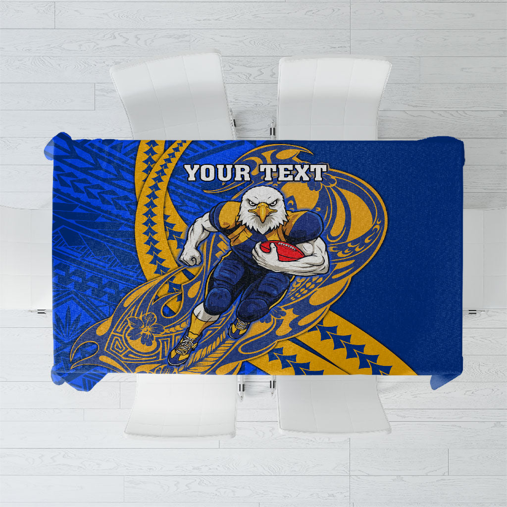 Personalized West Coast Eagles Tablecloth Polynesian Tribal Eagle Mascot With Hibiscus Floral Art