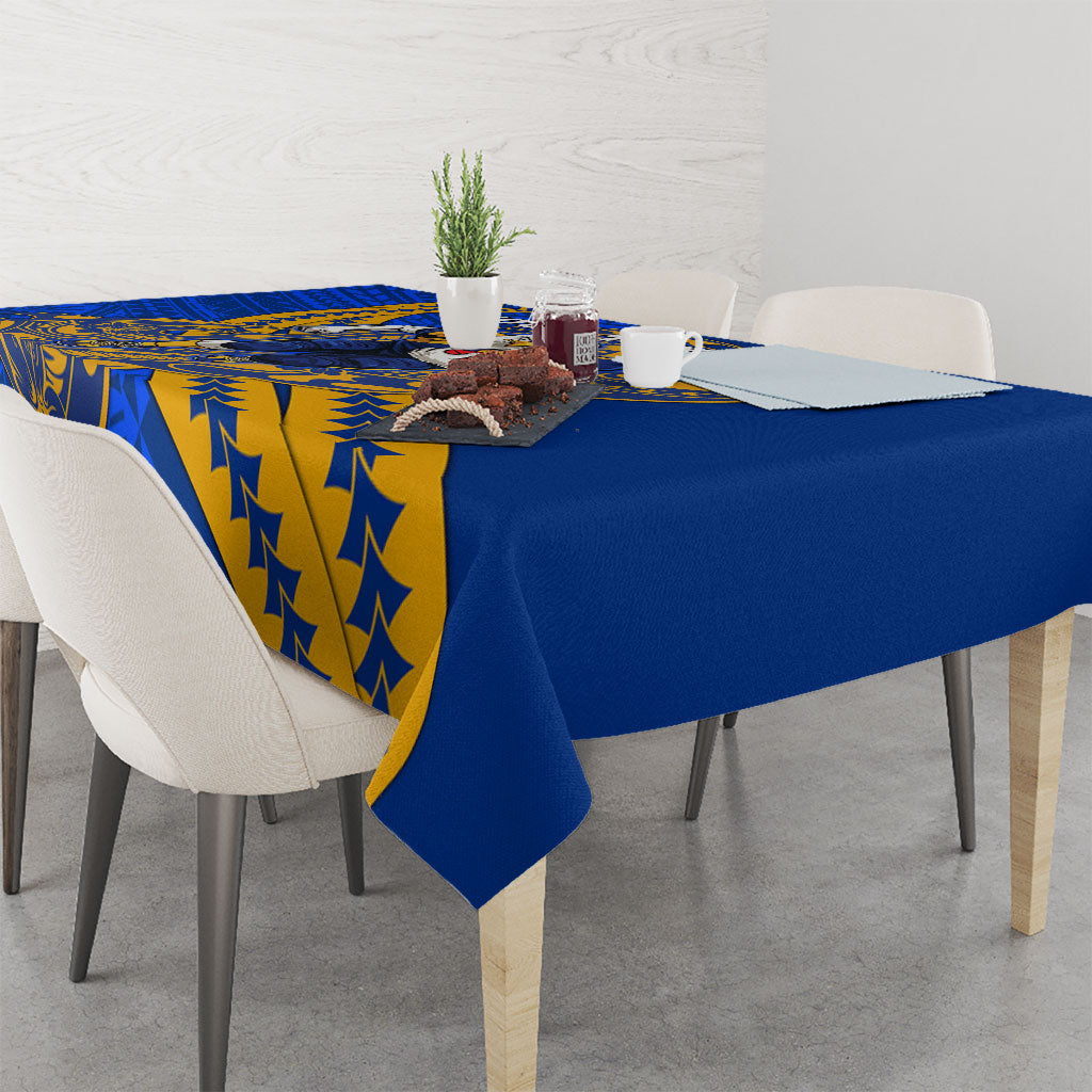 Personalized West Coast Eagles Tablecloth Polynesian Tribal Eagle Mascot With Hibiscus Floral Art