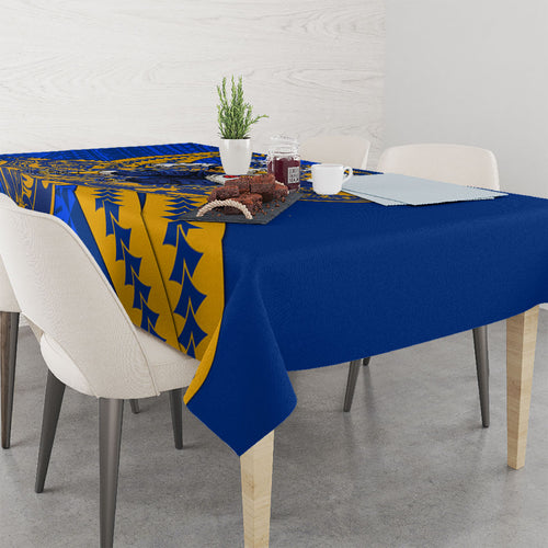 Personalized West Coast Eagles Tablecloth Polynesian Tribal Eagle Mascot With Hibiscus Floral Art