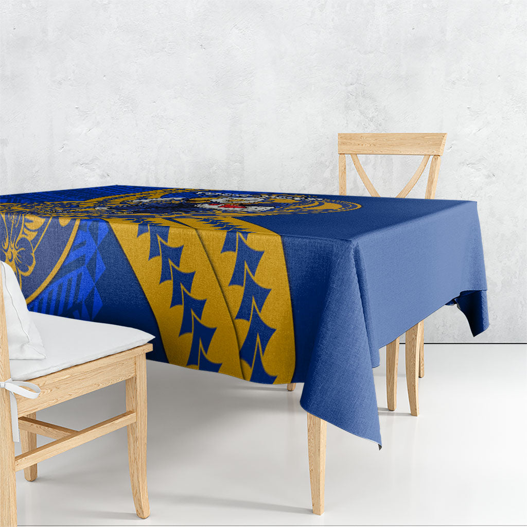 Personalized West Coast Eagles Tablecloth Polynesian Tribal Eagle Mascot With Hibiscus Floral Art