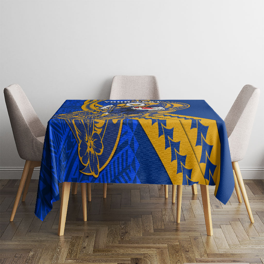 Personalized West Coast Eagles Tablecloth Polynesian Tribal Eagle Mascot With Hibiscus Floral Art