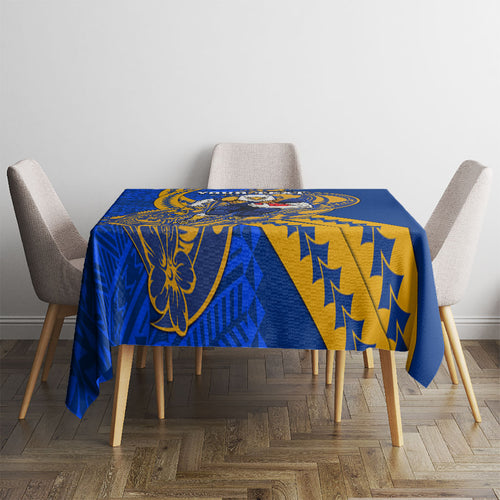 Personalized West Coast Eagles Tablecloth Polynesian Tribal Eagle Mascot With Hibiscus Floral Art