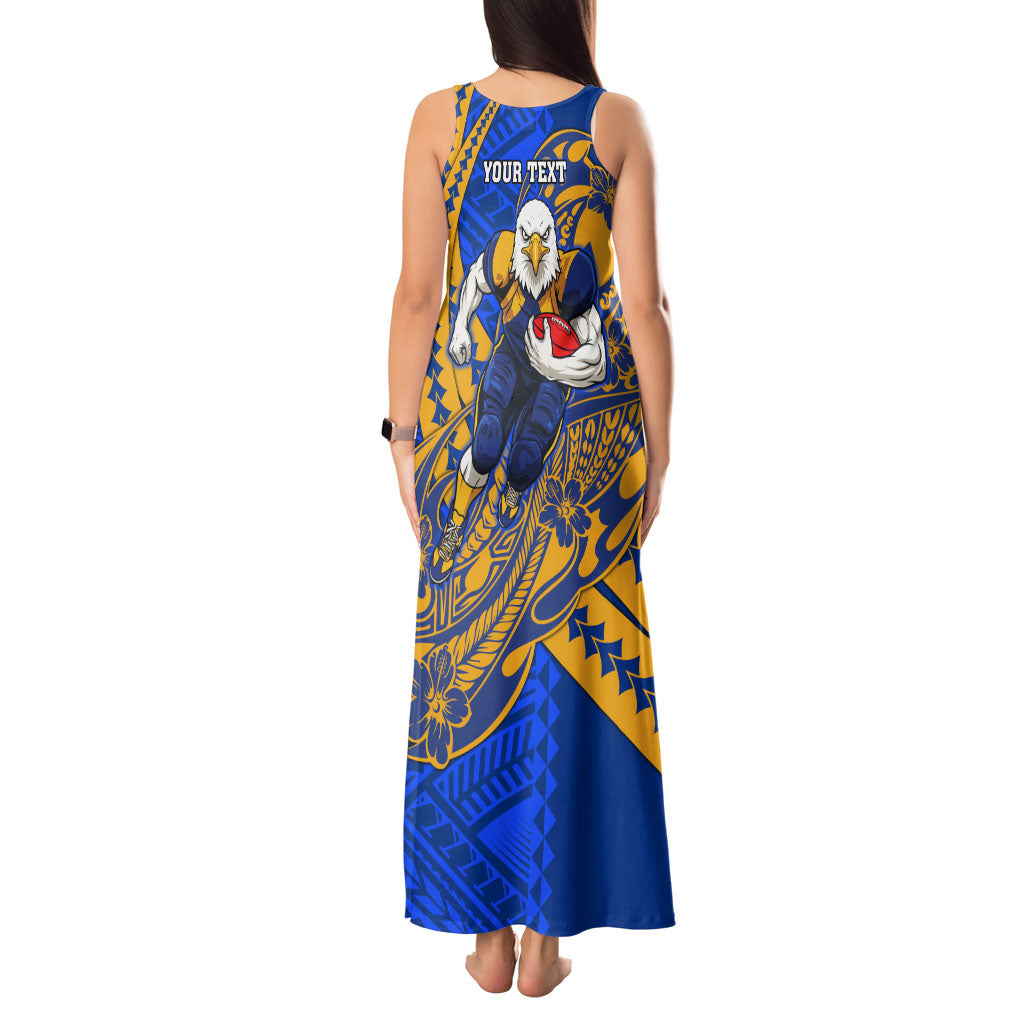 Personalized West Coast Eagles Tank Maxi Dress Polynesian Tribal Eagle Mascot With Hibiscus Floral Art