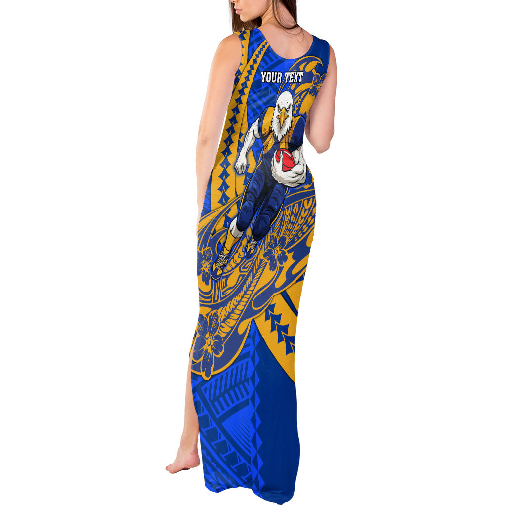 Personalized West Coast Eagles Tank Maxi Dress Polynesian Tribal Eagle Mascot With Hibiscus Floral Art