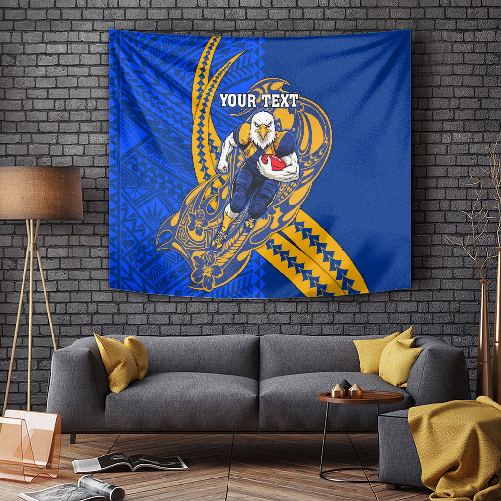 Personalized West Coast Eagles Tapestry Polynesian Tribal Eagle Mascot With Hibiscus Floral Art