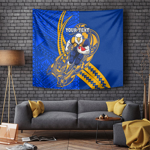Personalized West Coast Eagles Tapestry Polynesian Tribal Eagle Mascot With Hibiscus Floral Art