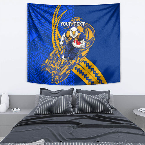 Personalized West Coast Eagles Tapestry Polynesian Tribal Eagle Mascot With Hibiscus Floral Art