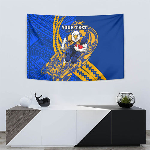 Personalized West Coast Eagles Tapestry Polynesian Tribal Eagle Mascot With Hibiscus Floral Art